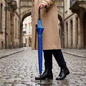Grand parapluie automatique - Résistant au vent - Avec poignée courbée - Bleu Cobalt