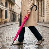 Grand parapluie automatique - Résistant au vent - Avec poignée courbée - Rose fuchsia