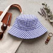 Chapeau imperméable pliable et réversible avec sac de rangement - Avec protection solaire UVP50+ - Matière recyclée - Bleu Vichy - Taille Unique