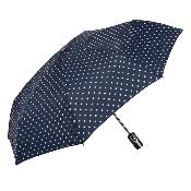 Parapluie pliant - Ouverture et fermeture automatiques - Résistant au vent - À pois - Bleu marine