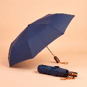 Parapluie pliant unisexe - Ouverture et fermeture automatiques - Bleu avec poignée accent orange
