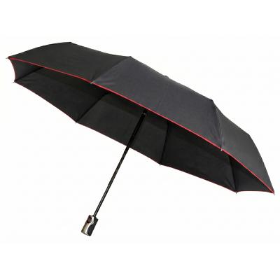 Parapluie pliant unisexe - Ouverture et fermeture automatiques - Résistant au vent - Noir avec bordure rouge