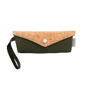 Parapluie de poche pliable - Avec sac assorti en tissu et liège - Ultraléger et compact - Olive foncé