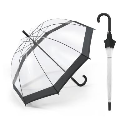 Parapluie cloche transparent avec poignée courbée - Transparent avec bordure noire