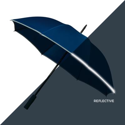 Parapluie long GOLF pour femme et Homme - Ouverture manuelle - Large protection 102 cm - Noir avec bordure refléchissante