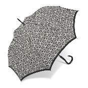 Grand parapluie automatique - Avec poignée courbée en bois - Étoiles en noir et blanc