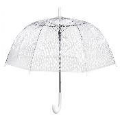 Parapluie cage à oiseaux transparent pour femme - Système d'ouverture automatique - Blanc Gouttes
