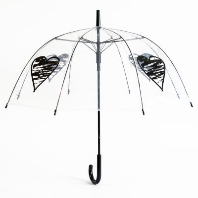 Parapluie cage à oiseaux transparent pour femme - Système d'ouverture automatique - Noir Cœur