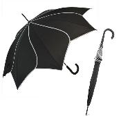 Parapluie en forme de pétale pour femme - Toile tournesol - Ouverture automatique - Noir avec bordure blanche