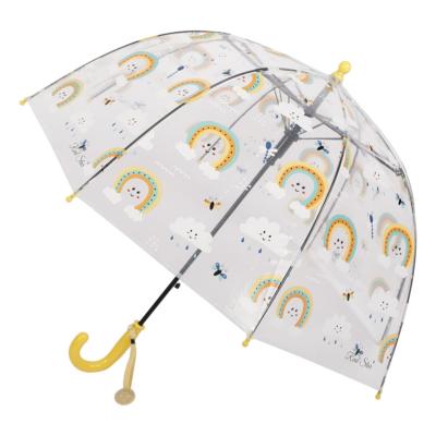 Parapluie enfant transparent -  Parapluie fille - Poignée jaune - Arc-en-ciel