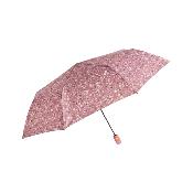 Parapluie Pliant pour Femme - Système d'ouverture Automatique - 8 Baleines en Fibre de Verre - Parapluie Pliant à Trois Volet - Résistant au vent - Poignée en Bois - Rose Pale