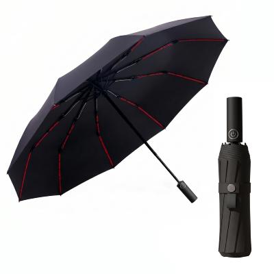 Parapluie Pliant pour Homme et Femme - Ouverture et fermeture automatiques - 10 Baleines en Fibre de Verre - Auvent en pongée revêtu d'UV - Grande toile de 106 cm - Résistant au vent - Noir