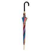 Parapluie long - Poignée en similicuir - Canne dorée - Rayures multicolores - Multicolor