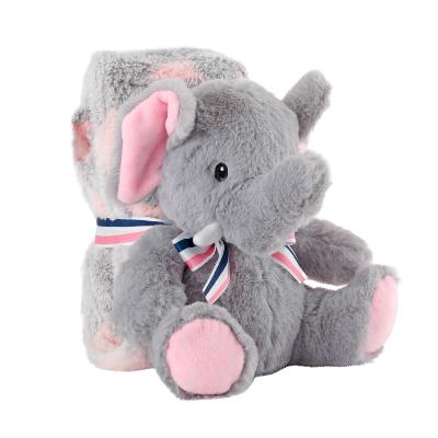 Couverture bébé avec peluche éléphant - Plaid Gris Rose avec Doudou Éléphant - 120 x 80 cm - 0 à 3 ans