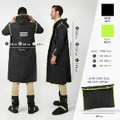 Imperméable - Bandes réfléchissantes au dos - Taille M (165-180CM) - Noir avec passepoil vert citron