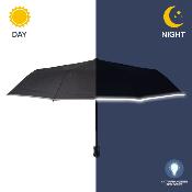 Mini parapluie pliant réfléchissant pour homme - Ouverture automatique - Noir avec bordure réfléchissante