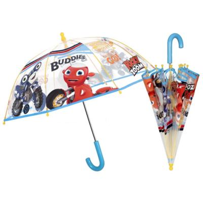 Parapluie enfant cloche transparent bleu et rouge - Bordure réflechissante - Poignée bleue - Parapluie Garçon - Ricky Zoom