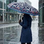 Mini parapluie pliant - Ouverture et fermeture automatiques - Poignée à molette - Résistant au vent - Bleu foncé