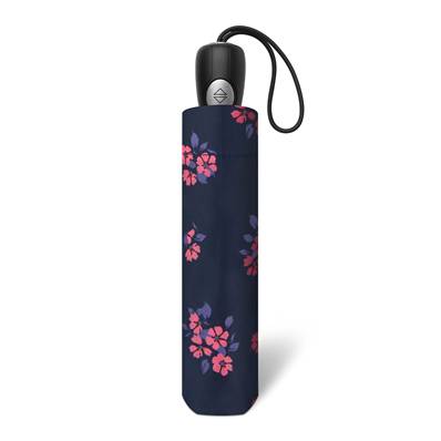 Mini parapluie pliant - Ouverture et fermeture automatiques - Poignée à molette - Résistant au vent - Bleu bouquet