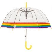 Parapluie transparent cloche - avec bordure arc-en-ciel et manche jaune