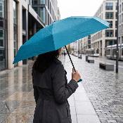 Ultra mini parapluie pliant pour femmes - Slim et léger - Résistant au vent - Avec protection UV - Avec sac smartphone assorti - bleu sarcelle