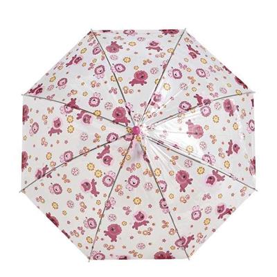 Parapluie transparent enfant avec imprimé lions mignons - Poignée rose