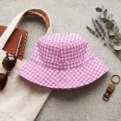 Chapeau imperméable pliable et réversible avec sac de rangement - Avec protection solaire UVP50+ - Matière recyclée - Rose Vichy - Taille Unique