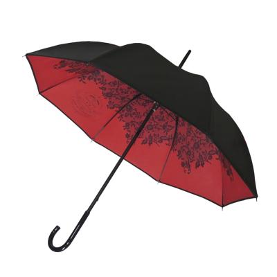 Parapluie Double toile pour femme - CHANTAL THOMAS MADE IN FRANCE - Noir doublé rouge imprimé dentelle noire