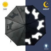 Parapluie automatique long - Protection extra large de 104 cm - Noir avec imprimé chien réfléchissant