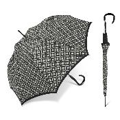Grand parapluie automatique - Avec poignée courbée en bois - Diamants noirs