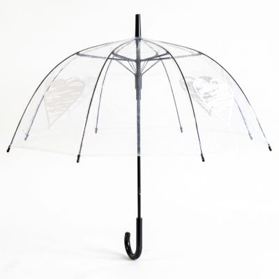 Parapluie cage à oiseaux transparent pour femme - Système d'ouverture automatique - Blanc Cœur