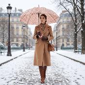 Parapluie long pour femme - Ouverture automatique - Feuilles roses