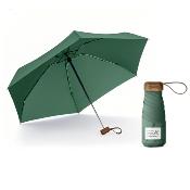 Mini parapluie pliant - Parapluie cinq volets - Protection UV - Léger et compact - Manche oblat en bois avec housse en tissu - Vert prune