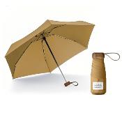 Mini parapluie pliant - Parapluie cinq volets - Protection UV - Léger et compact - Manche oblat en bois avec housse en tissu - Caramel rustique