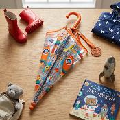 Parapluie Semi-transparent pour Enfant - Système d'ouverture Automatique - Transparent Avec Poignée Orange - Fusée spatiale