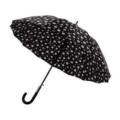 Parapluie Long - Poignée Courbée pour Femme et Homme - 16 baleines en Fibre de Verre - Résistant au vent - Manche en Bois - Charbon