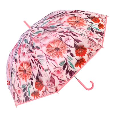 Parapluie Transparent pour Femme - Système d'ouverture automatique - Resistant au Vent - Motif floral - Rose Pale