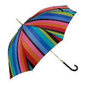 Parapluie long - Poignée en similicuir - Canne dorée - Rayures multicolores - Multicolor