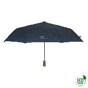 Mini parapluie pliant et écologique pour homme - Avec manche en bois - Système d'ouverture automatique - Bleu