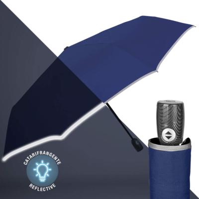 Parapluie reflective pour femme et Homme - Ouverture automatique - Large protection 104 cm - Bleu avec bordure refléchissante