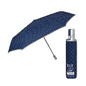 Mini parapluie pliant réfléchissant pour femme - Ultra compact et plat - Ouverture automatique - Motif à carreaux bleus avec bordure réfléchissante