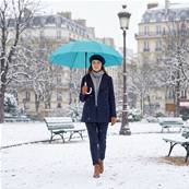 Grand parapluie automatique - Résistant au vent - Poignée incurvée - Motif géométrique - Bleu