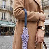 Grand parapluie automatique - Résistant au vent - Poignée incurvée - À pois - Violet