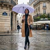 Grand parapluie automatique - Résistant au vent - Poignée incurvée - À pois - Violet