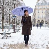 Grand parapluie automatique - Résistant au vent - Poignée incurvée - À pois - Violet
