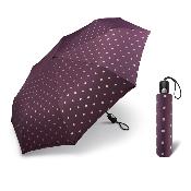 Mini parapluie pliant pour femme - Compact - Pois métalliques Prune