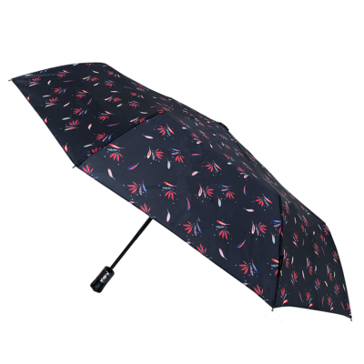 Parapluie pliant pour femme - Ouverture automatique - Bleu avec motif plumes