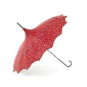 Parapluie long pour femme - Parapluie pagode - Bord festonné rouge