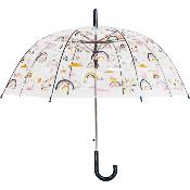 Parapluie cloche transparent pour femme - Ouverture automatique - Poignée bleue - Arc-en-ciel