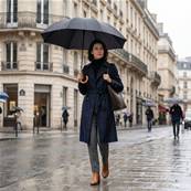 Parapluie de marche unisexe - Ouverture automatique - Résistant au vent - Poignée en bois - Noir